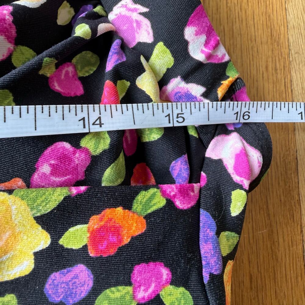 Anne Cole Black Floral Twist Front Tankini Swimsuit Top Sz 18W Ruching Padded - Picture 4 of 9